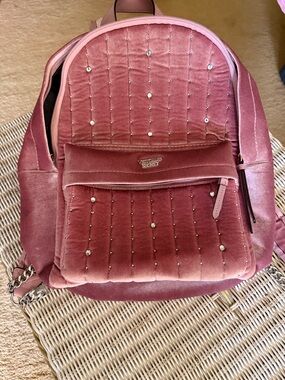 Victoria's Secret Velvet Rhinestone Quilted Backpack in Dusty Pink